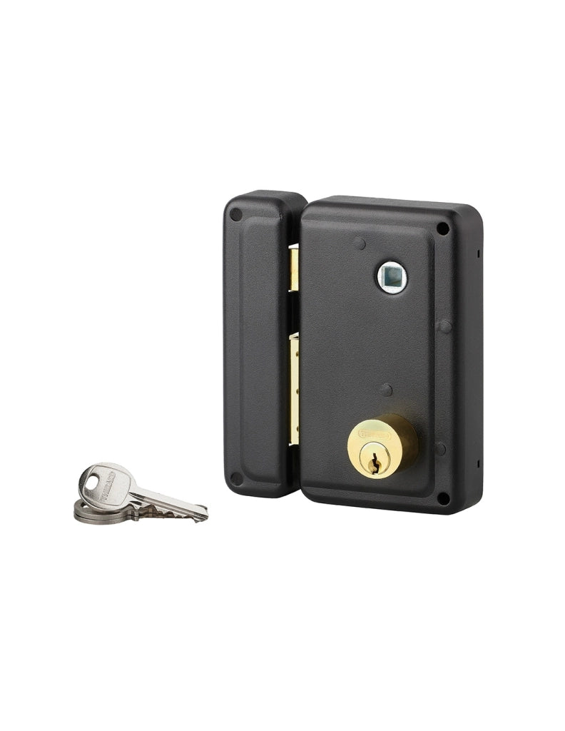 Serratura da applicare 76 x 130 mm per porta in legno, quadro maniglia, destra, nera – THIRARD