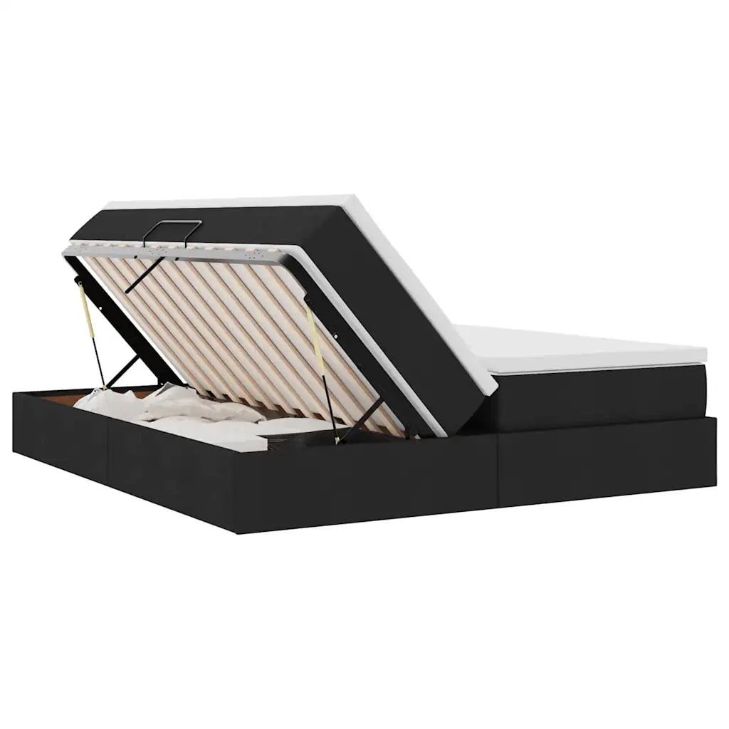 Letto con contenitore e materasso Nero 200 x 200 cm Poliestere