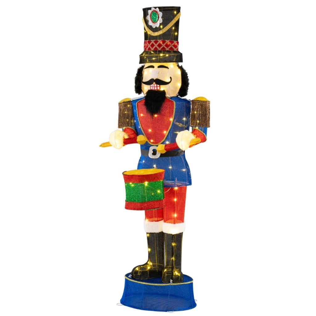 Soldato di Natale 3D alto 185cm con tamburo pre-illuminato, Soldato luminoso di natale con 100 luci LED brillantini