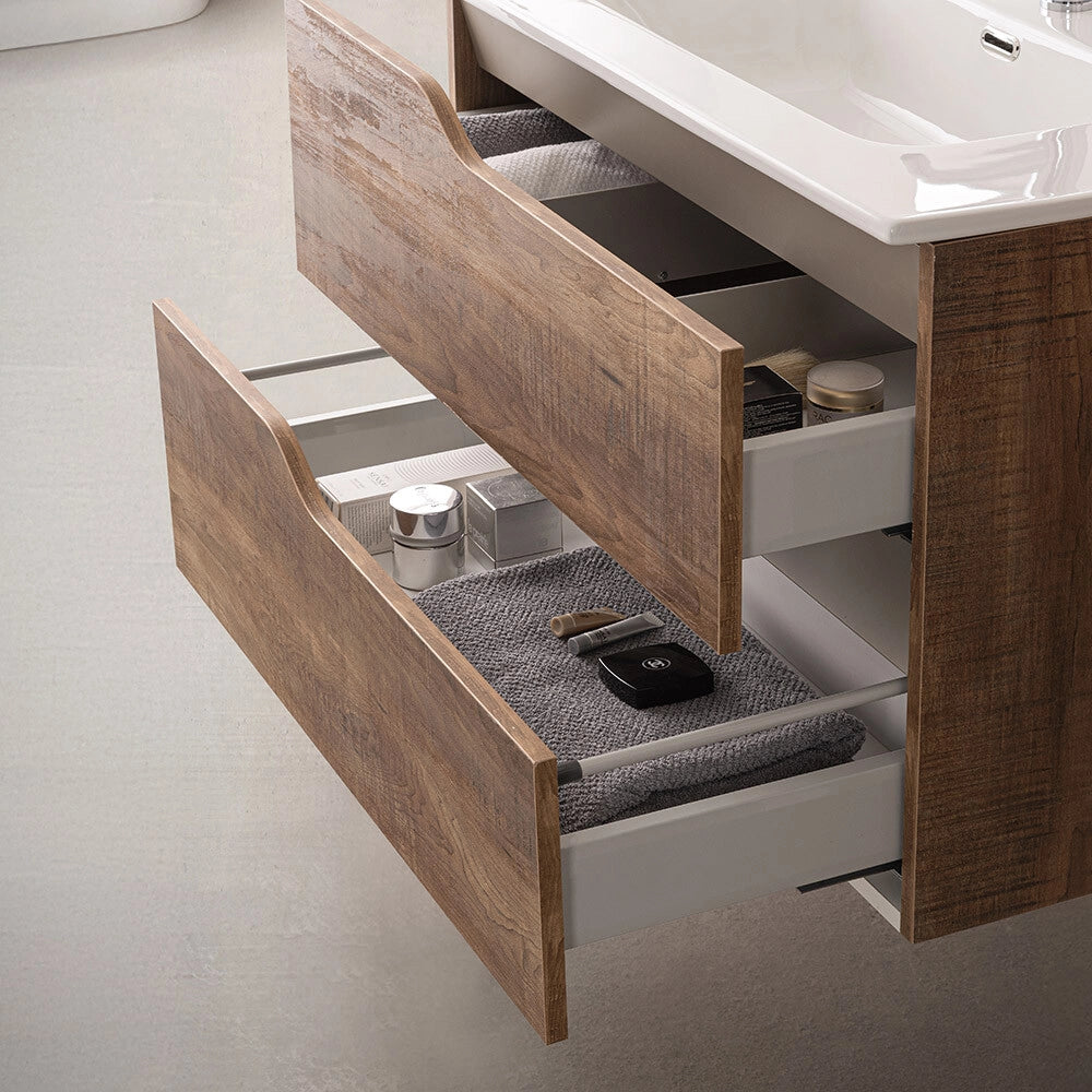 Mobile bagno sospeso 100cm tabacco e tortora con lavabo Sumya