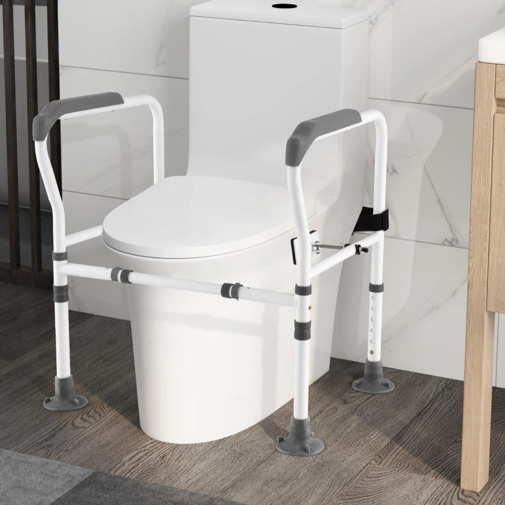 Supporto per WC bagno per anziani regolabile in altezza e larghezza, Supporto per gabinetto per anziani disabili Grigio-Salute e bellezza