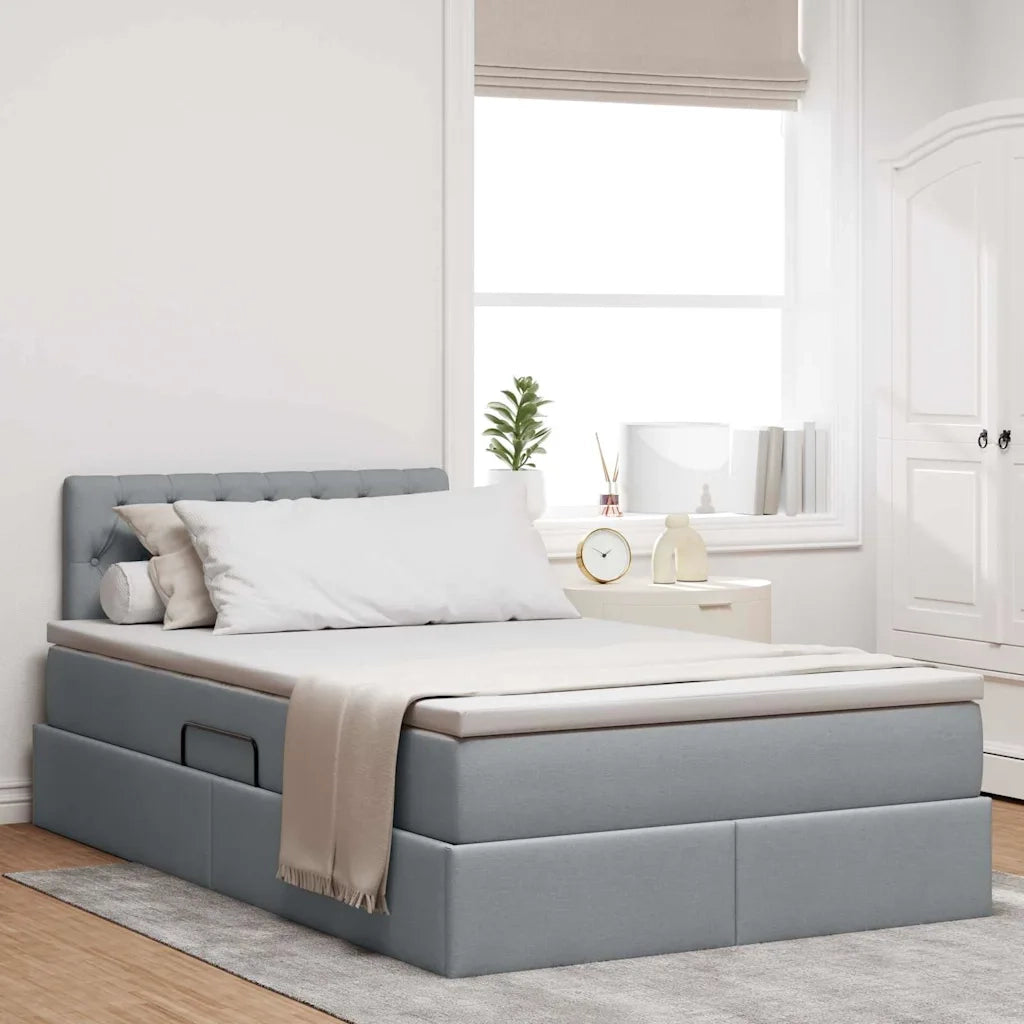 Letto con contenitore e LED Grigio chiaro 120 x 190 cm Tessuto 3371193