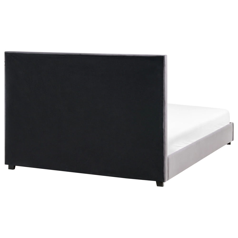 Letto matrimoniale in velluto grigio scuro 160 x 200 cm con testiera imbottita stile moderno