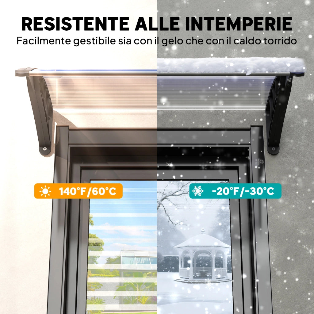 Pensilina da Giardino ¨C Minimal ¨C Alluminio e PC, 75x100x23, Trasparente e Nero