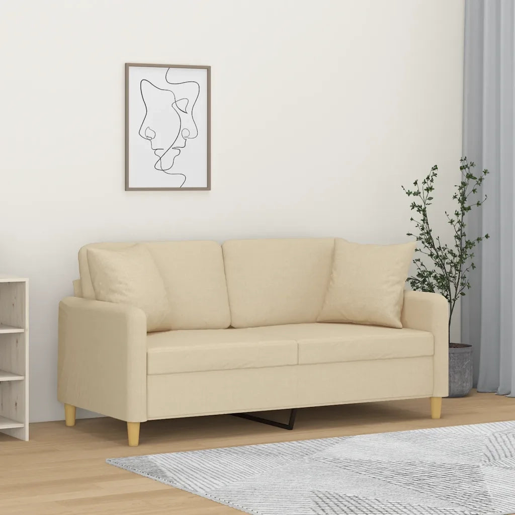 Divano a 2 Posti con Cuscini Crema 140 cm in Tessuto 3200911