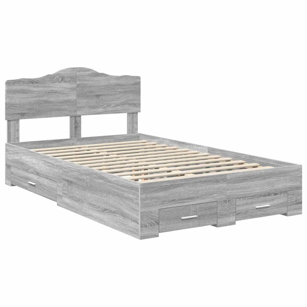 Letto matrimoniale | Letto per adulti | Struttura del letto con testiera Grigio Sonoma 120 x 200 cm