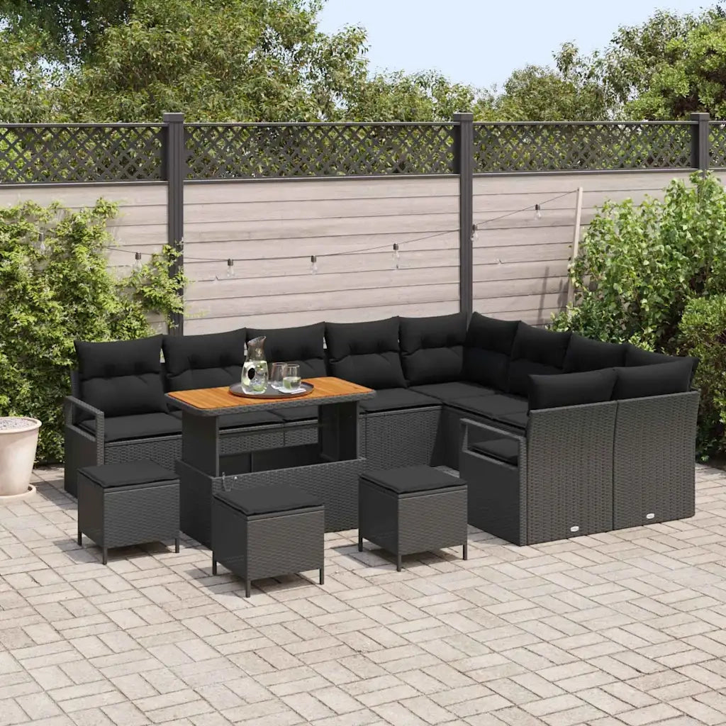 Set Divano da Giardino con cuscino 13 pcs Nero polyrattan 3362569