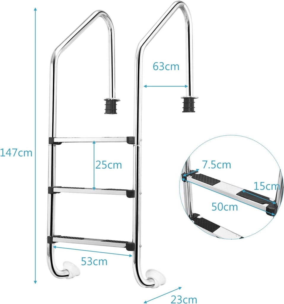Scaletta per Piscina in Acciaio Inox, Scaletta Piscina con 3 gradini Antiscivolo, con Corrimano Comodo, Capacità di Carico: 150 kg