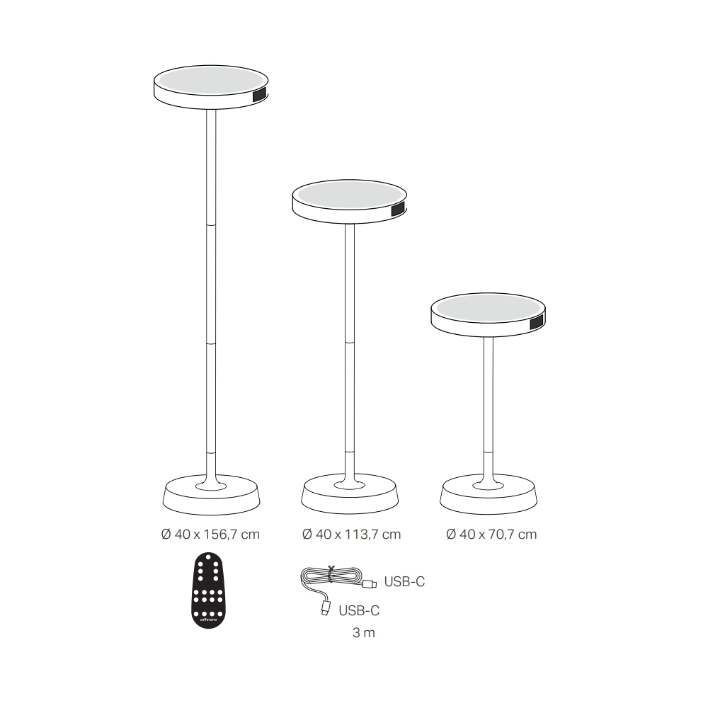 Barbell Solar RF - Lampada a led da terra solare e ricaricabile 65W - Piantana da esterno 3 altezze 156-113-70 cm Corten