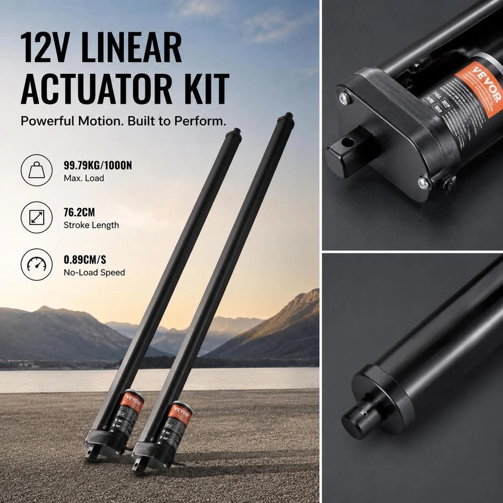2pcs. 12V Linear Actuator Kit 76.2cm 0.89cm/s 99.79kg/1000N IP54 Protection