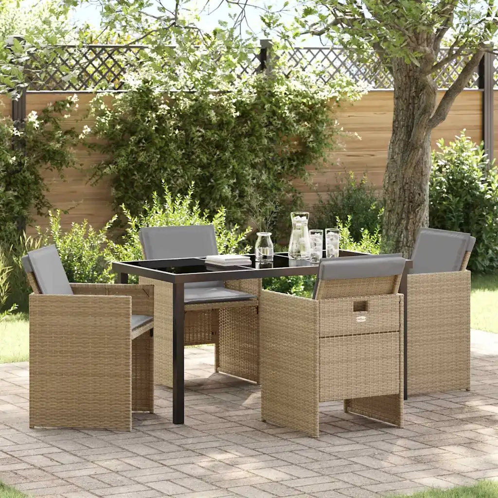 Set da Pranzo per Giardino 5 pcs Beige polyrattan