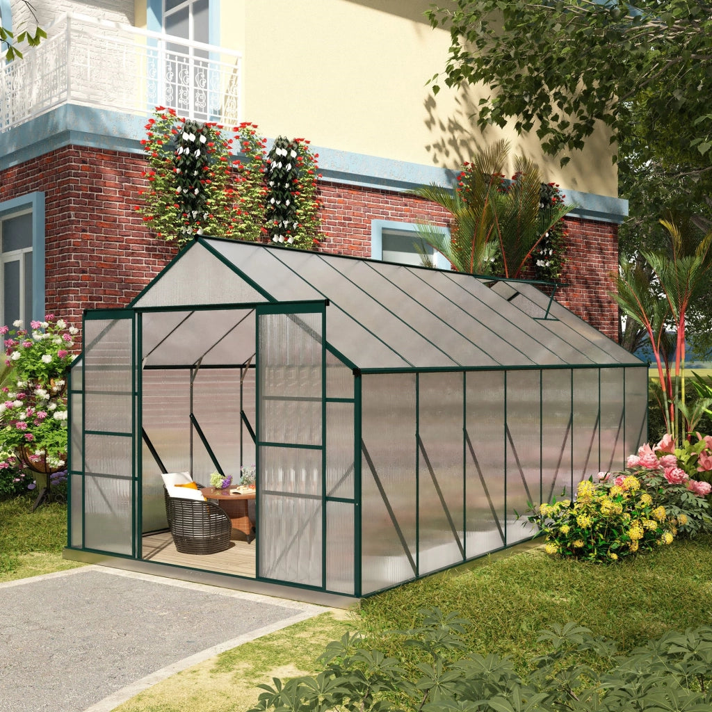 Easycomfort Serra da Giardino in Policarbonato, Metallo e Alluminio, Anti-UV e Antivento, 244x500x216cm, Verde