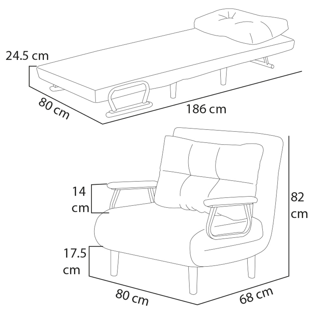 Poltrona Divano Letto Singolo Reclinabile Beige Rivestimento in Velluto a Coste