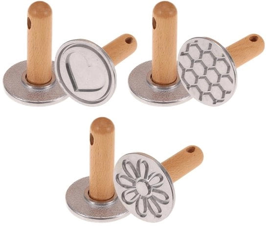 Set di stampi per biscotti 3 pezzi - Set di stampi metalliche per biscotti - Manico in legno - Smalto antiaderente - Diverse matrici - Progettazione comoda - Forme per biscotti