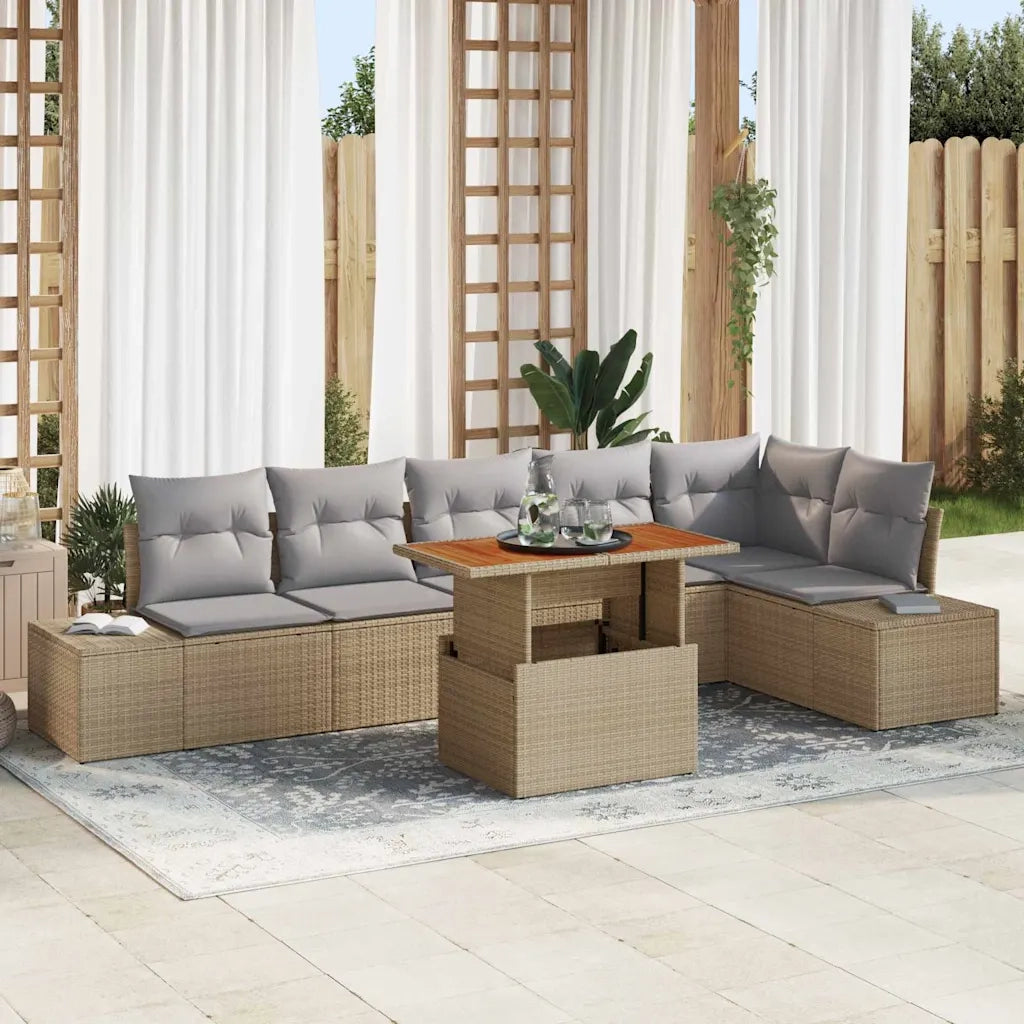 Set da Pranzo per Giardino con cuscino 7 pcs Beige e grigio