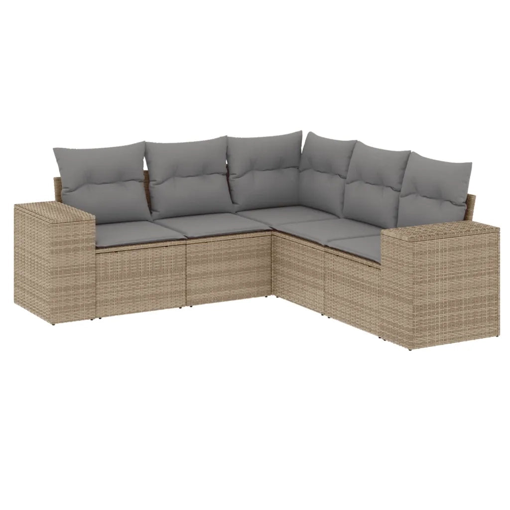 Set Divano da Giardino 5 pz con Cuscini Beige in Polyrattan 3254886