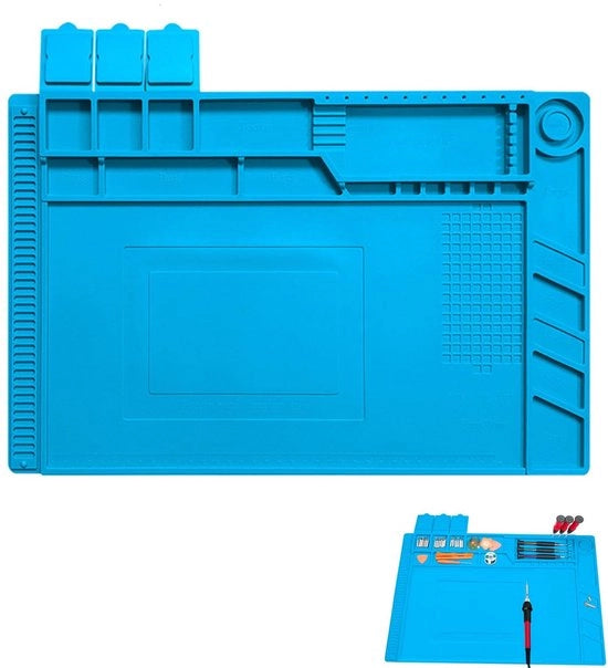 Piatto di saldatura magnetico per riparazioni - Resistente al calore - Blu - Materiale di riparazione in silicone - Adatto per elettronica - 45x45cm