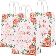 Regali di nozze in rosé oro con maniglie a mano - 12 borse regalo per sposa - tazze floreali - carta kraft duratura - pieghevole e leggera - borse per la festa