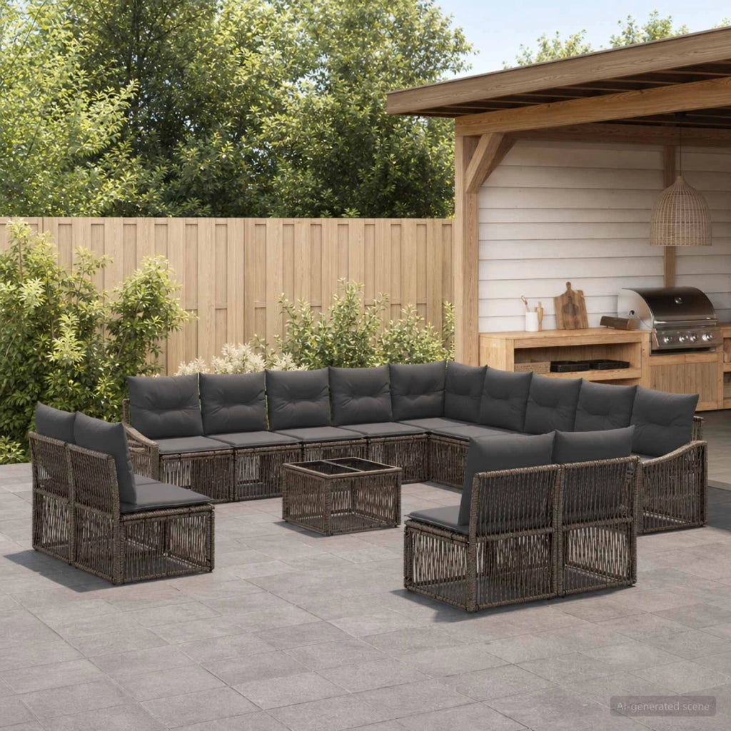Set Divano da Giardino 14 pz Grigio polyrattan 3436172
