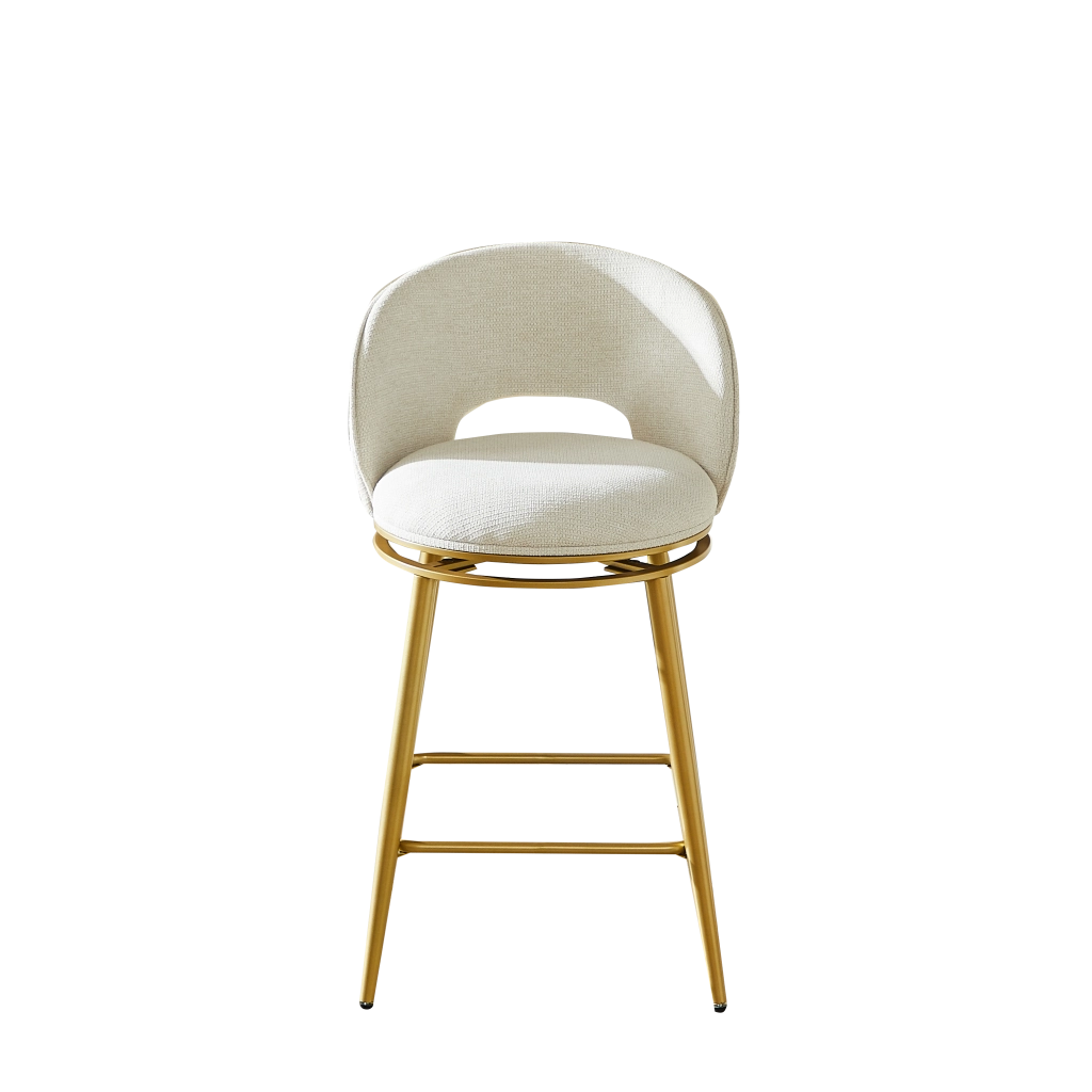 Sgabelli da Bar Girevoli in Chenille ¨C MINIMAL ¨C Set 2 Pezzi, Struttura in Metallo Oro