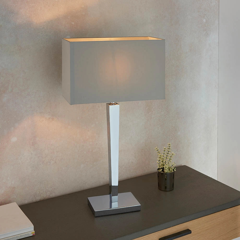 Lampada da tavolo minimal cromata paralume grigio E27