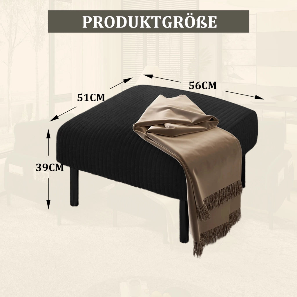 Pouf in corduroy con struttura in metallo, nero, compatto e versatile