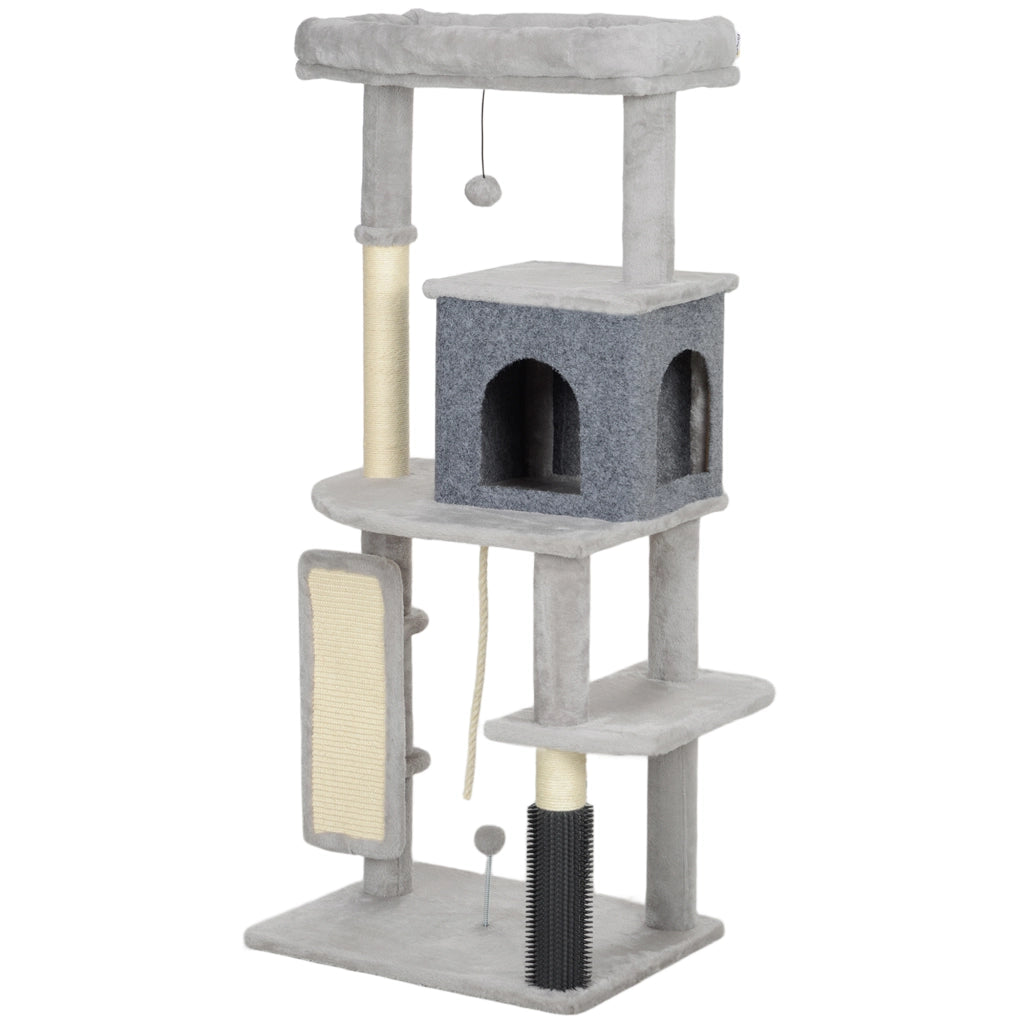 Albero per Gatti Multilivello con Casetta, Lettino e Tiragraffi ¨C Minimal ¨C Grigio 132 cm