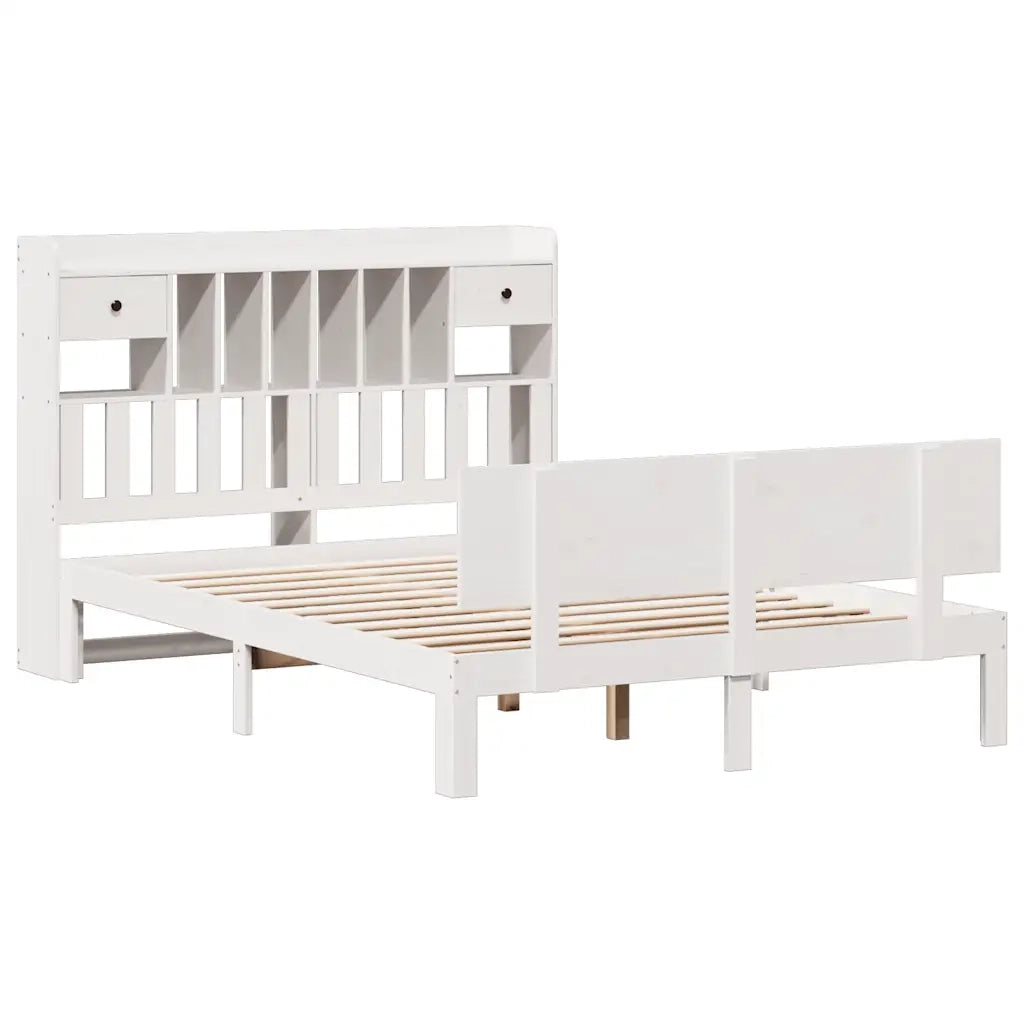 Letto matrimoniale | Letto per adulti | Letto Libreria senza Materasso Bianco 140x200 cm Legno di Pino