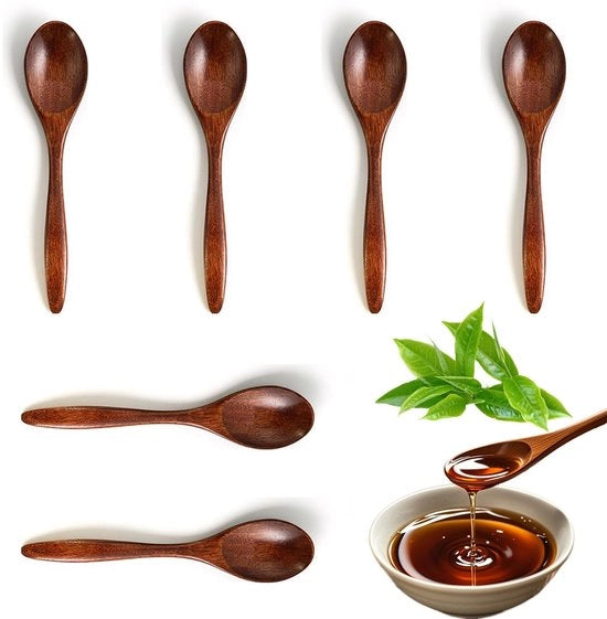 6 Stuks Lepeli in Legno, 14.5 cm, Manufatti a Mano, Servizio in Legno, Accessori da Cucina in Legno, Mescolare, Cucinare, Lepeli in Legno per Cioccolata Calda, Caffè, Miele, Tè