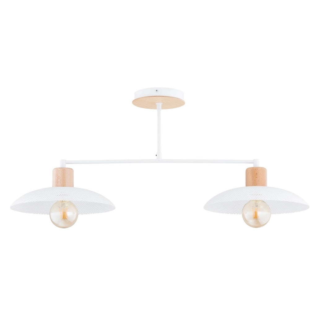 Plafoniera scandinava bianca/legno Kobe 2xE27 Emibig
