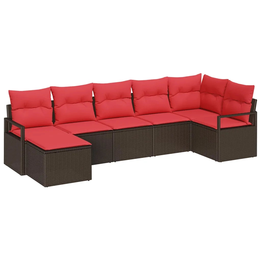 Set di divani con cuscino 7 pcs Marrone e Rosso polyrattan 3355143