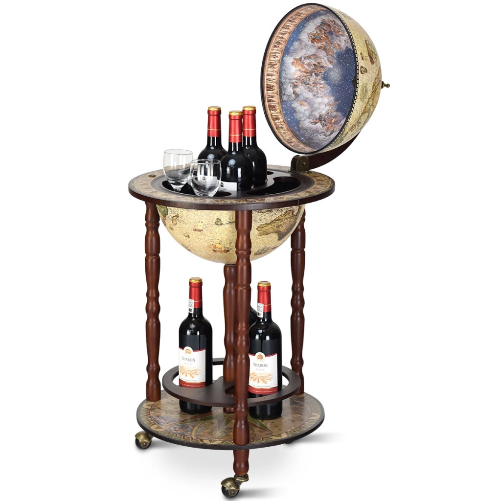 Mappamondo bar con ruote Mobile porta liquori disegno innovativo e pratico 88x45x45cm Beige