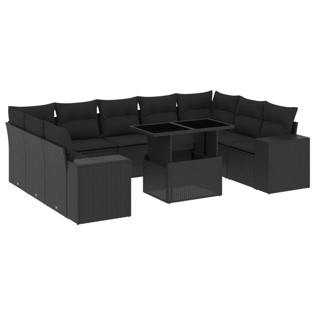 Set Divani da Giardino 10pz con Cuscini in Polyrattan Nero
