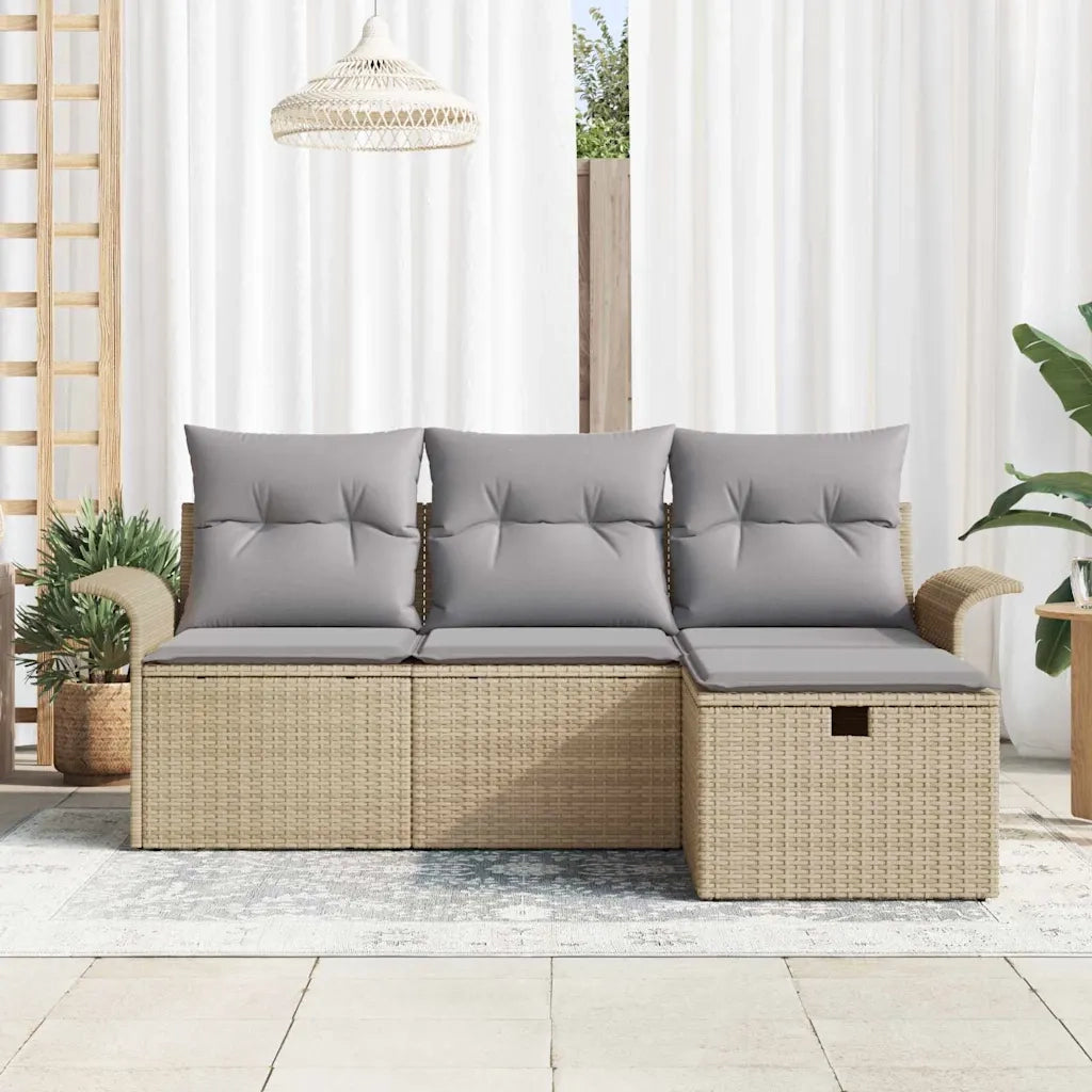 Set Divano da Giardino con cuscino 4 pcs Beige Poly Rattan 3360181