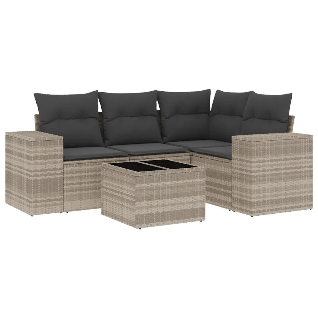 Set Divano da Giardino 5pz con Cuscini Grigio Chiaro Polyrattan 3222521