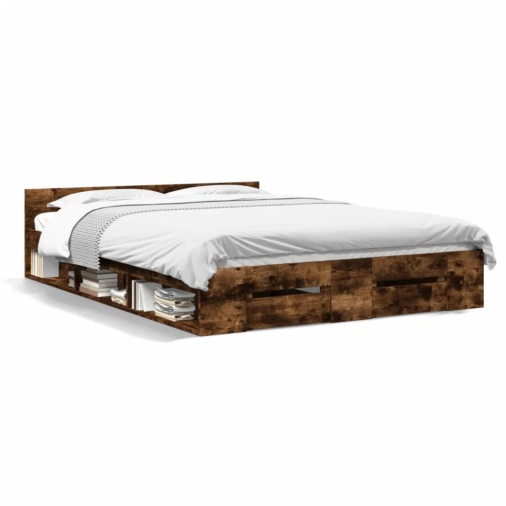 Giroletto con Cassetti-Struttura Letto con contenitore Rovere Fumo 120x200 cm Legno Multistrato 254953