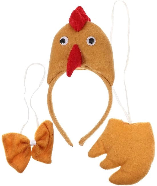 Costume per pollo 3 pezzi - Costume per pulcino - Fascia/coda/alisce - Leggero/plumcake - Disegno di maschera animale - Abito da indossare comodamente - Set di travestimento