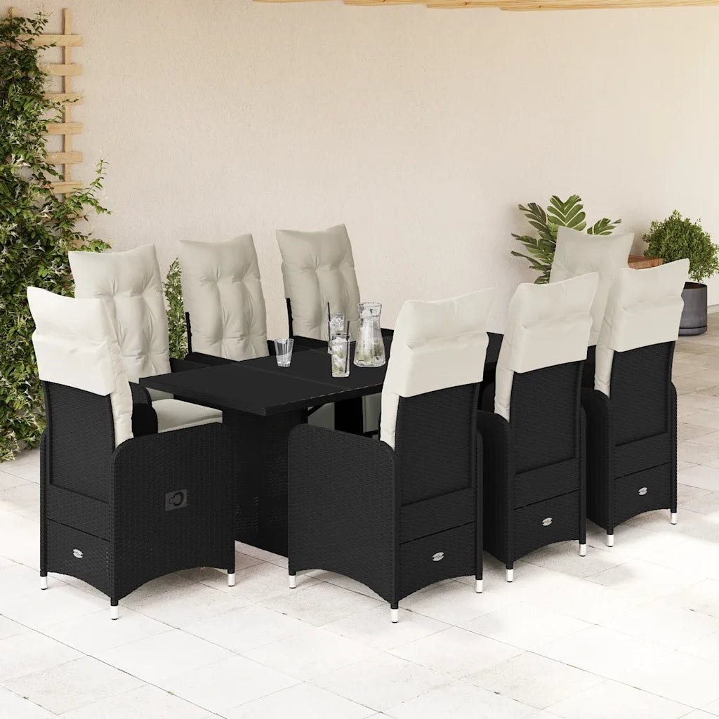 Set Bistrò da Giardino 9 pz con Cuscini in Polyrattan Nero 3277142