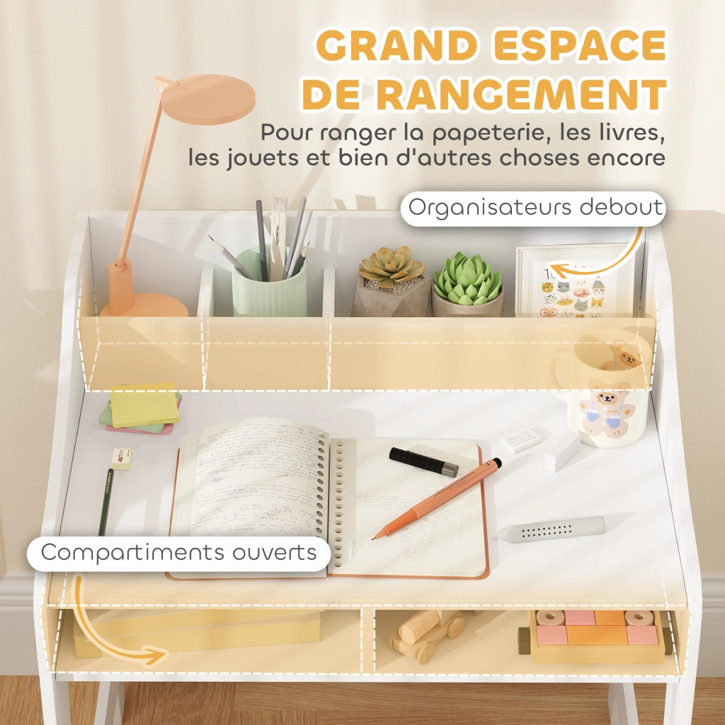 Set scrivania e sedia per bambini 3-8 anni con cassetti e scaffale ¨C Xylo ¨C bianco