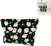 Organizzatore per viaggi con chiusura a cerniera - Borsa per bagno con bordo ricamato fiori - Organizzatore per bagno con alta qualità di tessuto in canapa - Materiale duraturo e lavabile - Design elegante