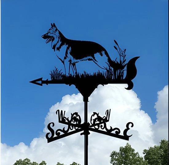 Decorazione metallica a forma di ventaglio con tema di animali - Ornamento in ferro battuto per esterni - Decorazione per terrazze e cortili interni con tema di pastore tedesco