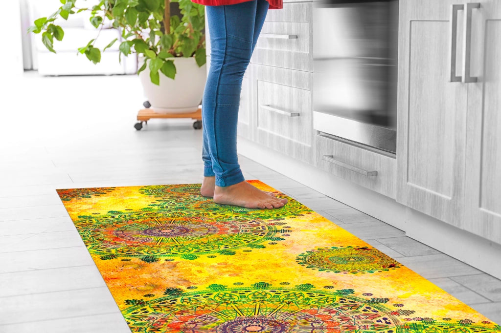 Tappeto passatoia fantasia made in Italy antiscivolo lavabile aderente Mandala Giallo - 50x350 cm