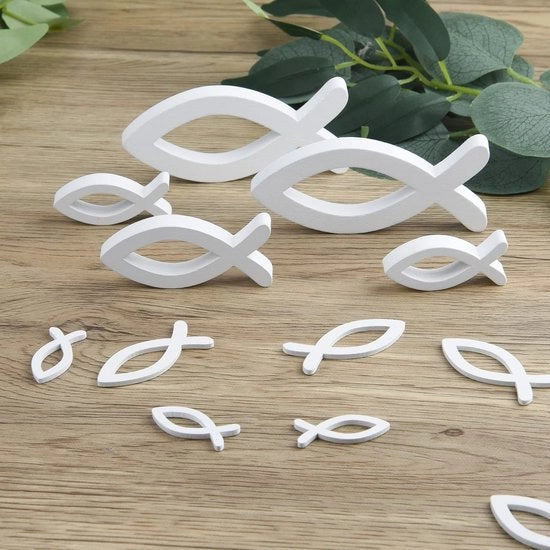 Set di Pesci Decorativi - 6 Pesci in Legno Grandi - 60 Pesci Decorativi Piccoli - Decorazione da Tavolo - Decorazione in Legno - Bianco - Pesci Decorativi 

Nota: 
- Modello: 
- Materiale: 
- Dimensioni: 
- Colore: Bianco