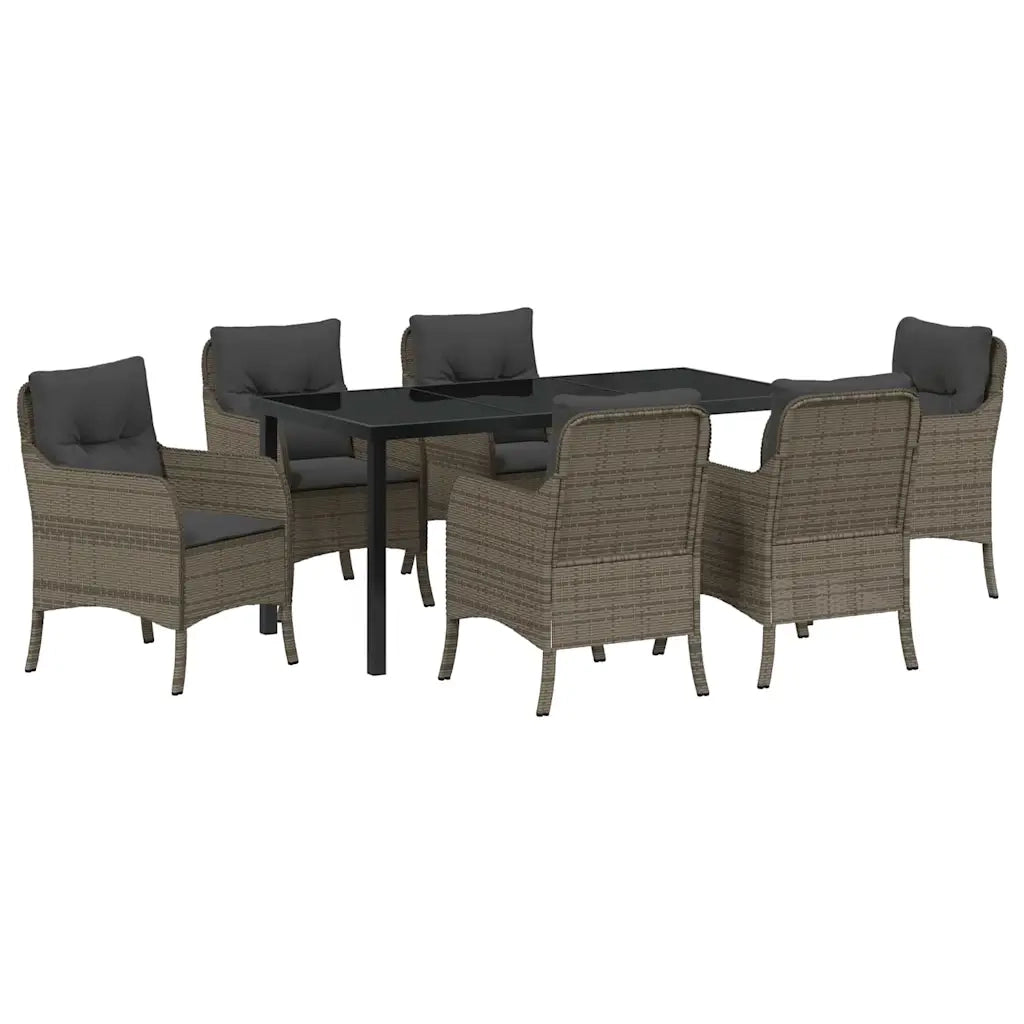 Set da Pranzo per Giardino con cuscino 7 pcs Grigio polyrattan