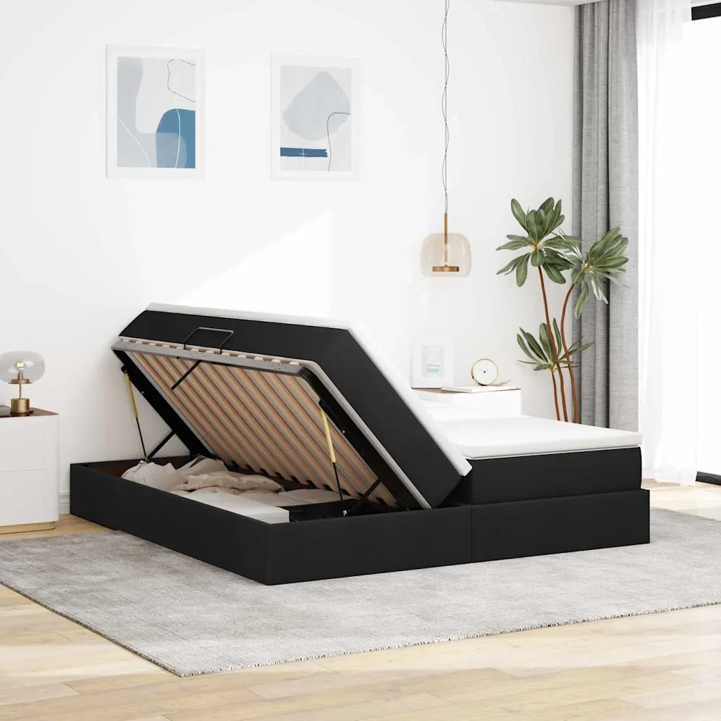Letto con contenitore e materasso Nero 200 x 200 cm Poliestere
