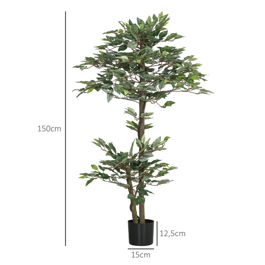 Albero Finto Ficus Artificiale ¨C Zephmum ¨C 1.5 m Verde con Vaso