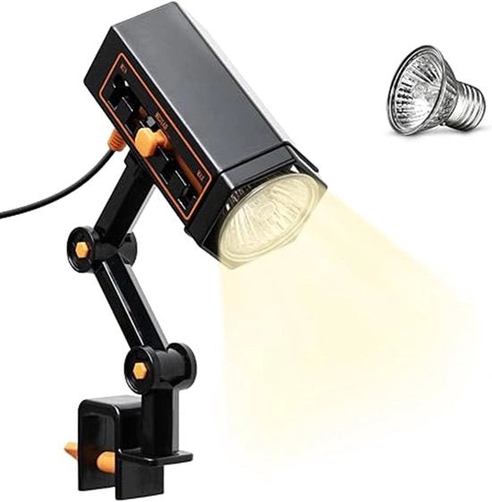 Lampetta per tartarughe con funzione di riscaldamento, lampada girevole a 360 gradi, simula luce solare, radiazione UVA/UVB ultravioletta, adatta per tartarughe per il bagno di sole, colore nero, 25 watt.