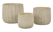 Set 3 Cachepot Flake in ceramica color crema - Design materico effetto legno, set decorativo per interni