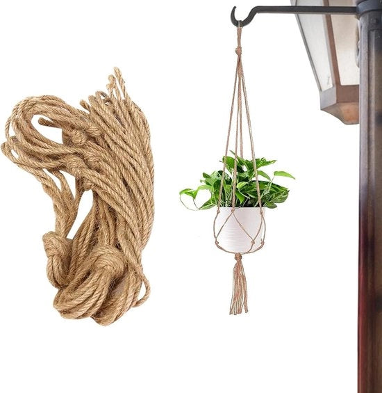 Gancio a Macramè con Corda di Cotone per Piante - Utilizzo Indoor/Outdoor