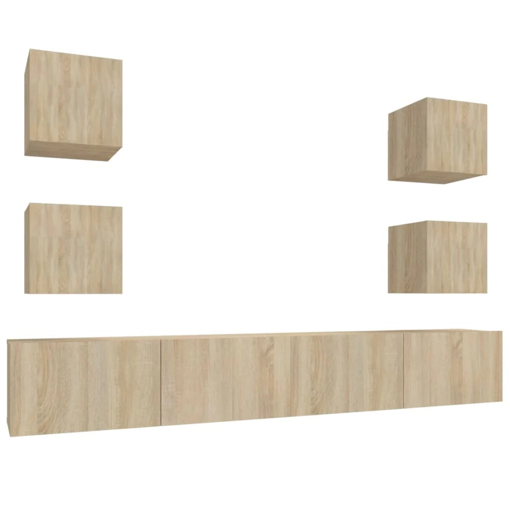 Set di mobili mobile credenza TV televisione soggiorno camera da letto soggiorno 6 pezzi rovere Sonoma multistrato marrone 02_0025120